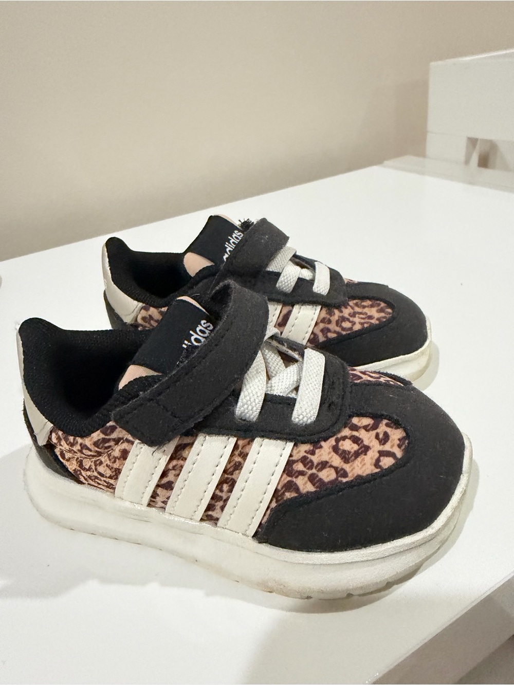 adidas Kids Leopard Print Sneakers in Black, Brown & White